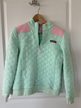 Vineyard Vines Women's Cotton Blend Mint Green Quilted 1/4" Zip Jacket Size S
